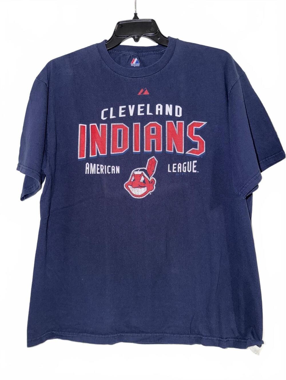 Cleveland Indians Chief Wahoo T Shirt Men’s XL Majestic MLB Navy Baseball